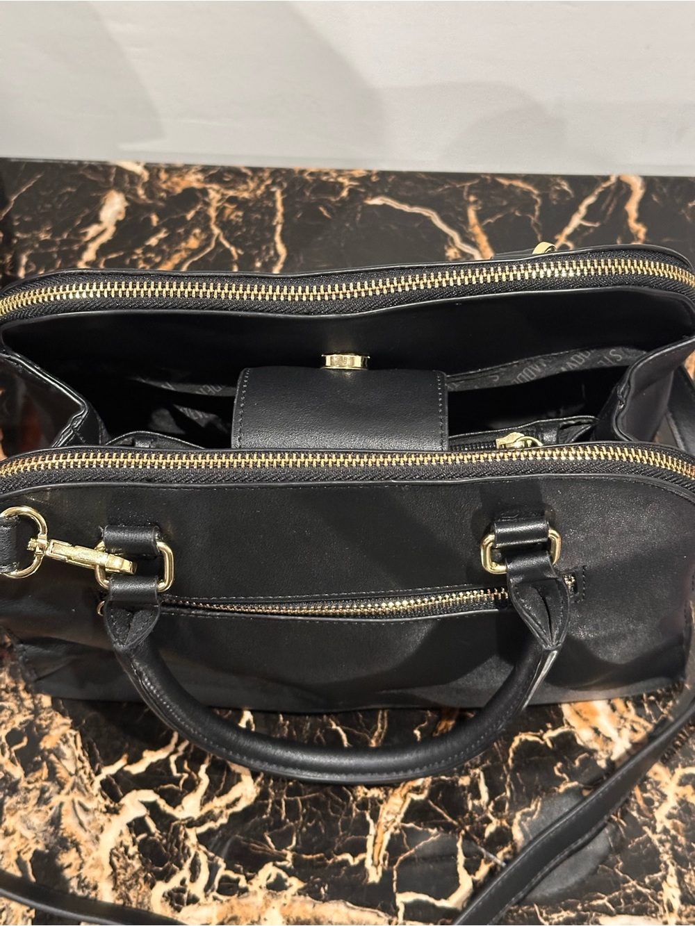 Steve Madden Black Dome Satchel with Gold Hardware - Picture 5 of 10